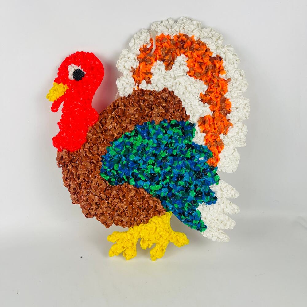 Vintage Handmade Melted Plastic Popcorn Turkey Thanksgiving Wall Decoration 16"